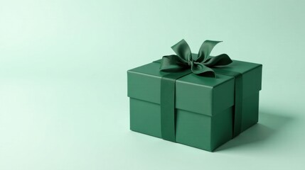A luxuriously wrapped emerald green present box with a satin ribbon, perfect for gifting occasions