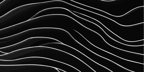 Minimalist Black Background with an Intricate Pattern of Flowing White Wavy Lines: A Modern Abstract Design. Elegant Abstract Design Featuring a Black Backdrop with Contrasting White Wavy Lines