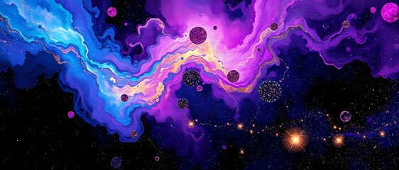 Obraz premium Cosmic Galaxy Scene with Vibrant Purple and Blue Nebulae