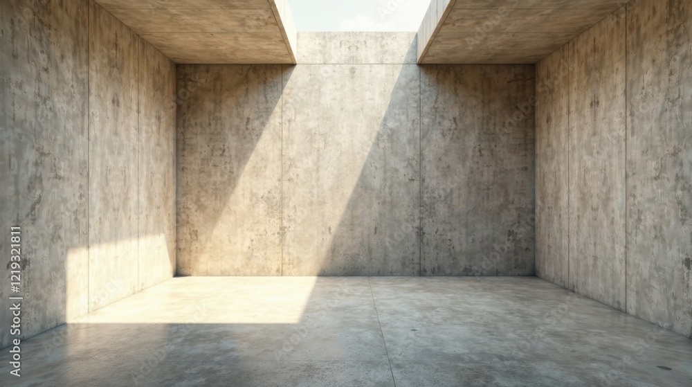 Poster Sunlit Empty Concrete Room with High Ceilings and Minimalist Design