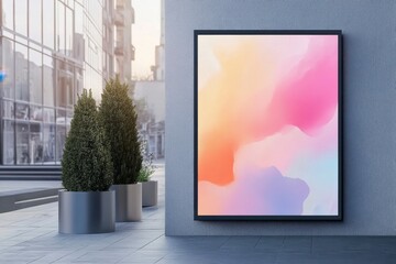 Fototapeta premium Modern Art Display in Urban Setting with Soft Color Palette