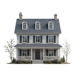 Beautiful Suburban TwoStory House Exterior Design Grey home roof view gray cozy style porch doors   