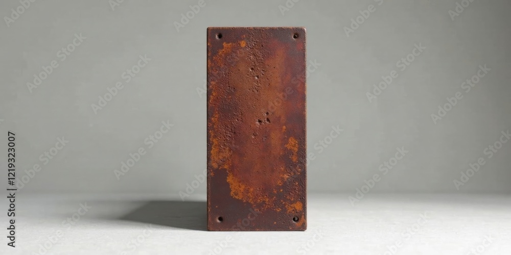 Aufkleber Rustic, rectangular, weathered-effect object with a textured surface and subtle discoloration, standing upright on a minimalist background