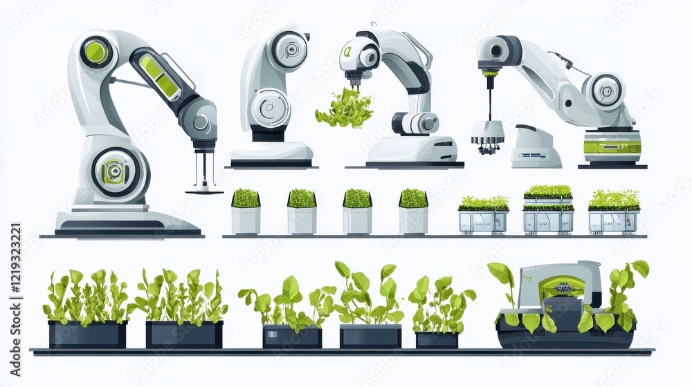 Poster automation in agriculture isolated cartoon vector illustrations set. phenotyping robots in farming i