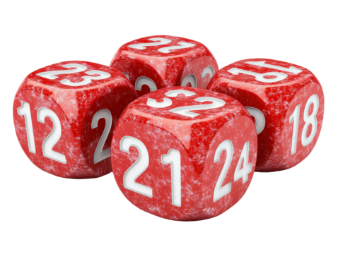 Isolated Four Red Numbered Dice - Powered by Adobe