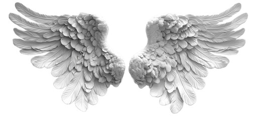 Obraz premium Symmetrical Angel Wings with Detailed Feathers in Monochrome Pencil Sketch Style – Ethereal, Heavenly, and Mystical, Floating with Graceful Curves and Intricate Shading. 