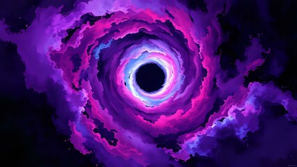 Cosmic Vortex: Purple Black Hole with Swirling Galactic Clouds