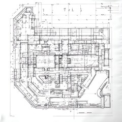 Obraz premium Modern building architectural design blueprint with landscape features and full construction map