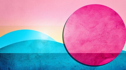 Retro risograph background with grainy gradients in pastel pink and blue, bold layered circles and rectangles, textured vintage look