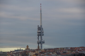 Fototapeta premium The view of the Zizkov TV tower in Prague, Czech Republic