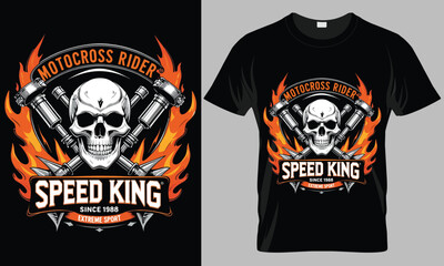 Fototapeta premium MOTOCROSS RIDER SPEED KING - Motorcycle typography vector T-shirt design. motivational and inscription quotes. perfect for print item and bags, posters, cards. isolated on black background