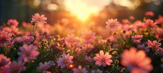 beautiful pink daisy spring flower blossoming against sunlight