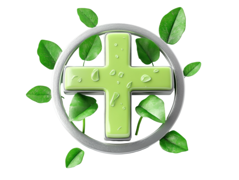 Isolated Green Plus Sign with Leaves - Powered by Adobe