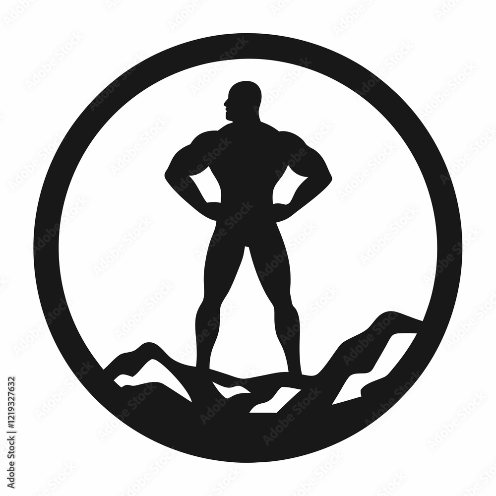 Poster minimalist strongman vector in a circular frame