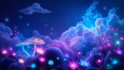 Obraz premium Mystical Forest Dreamscape: Vibrant Bioluminescent Wonderland