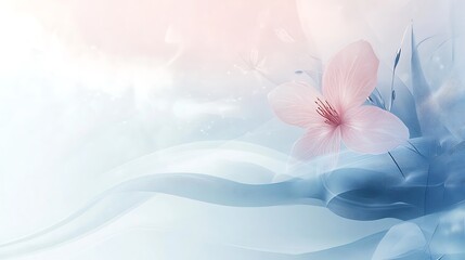 Delicate Pink Flower Blooms Among Soft Blue Waves