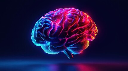 Bright 3D brain render with glowing details, showcasing the intricate structure of the cerebral cortex against a cosmic-inspired backdrop