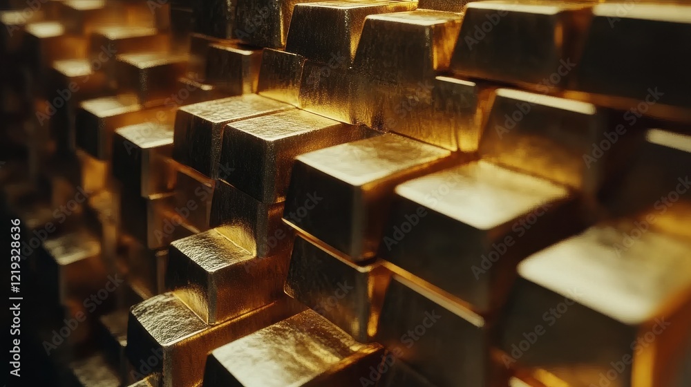Poster abstract stacked gold bars backdrop. savings and wealth concept. 3d rendering