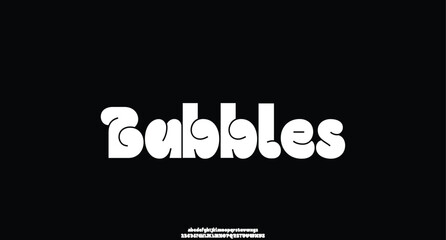 Bubble alphabet, cartoon kids font. Funny balloon typeface in trendy y2k graffiti style. Cute vector illustration. Letters and numbers.
