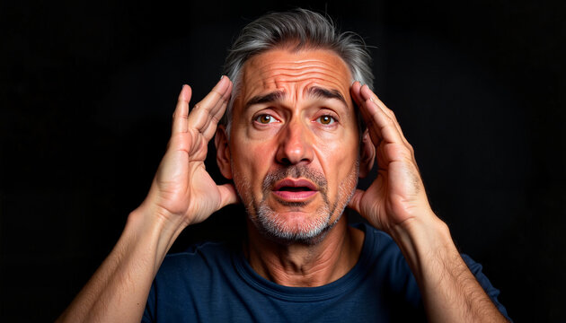 Fearful man retreating in darkness, emotional vulnerability