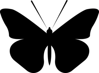 Black Colored butterfly simple flat design isolated on transparent background