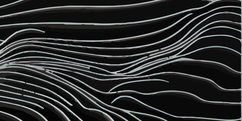 Minimalist Black Background with an Intricate Pattern of Flowing White Wavy Lines: A Modern Abstract Design. Elegant Abstract Design Featuring a Black Backdrop with Contrasting White Wavy Lines