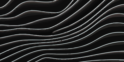 Minimalist Black Background with an Intricate Pattern of Flowing White Wavy Lines: A Modern Abstract Design. Elegant Abstract Design Featuring a Black Backdrop with Contrasting White Wavy Lines