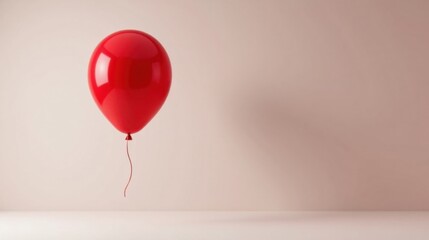 A single, vibrant red balloon floats gracefully against a soft, neutral backdrop, conveying a sense of simple joy and celebration.