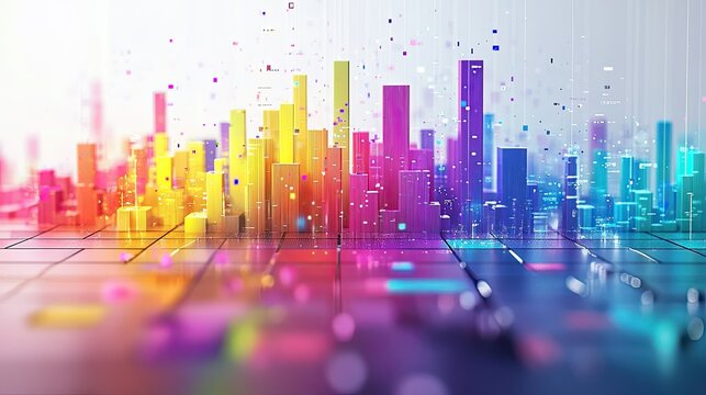 Abstract digital visualization of layered, colorful waveforms representing data trends.