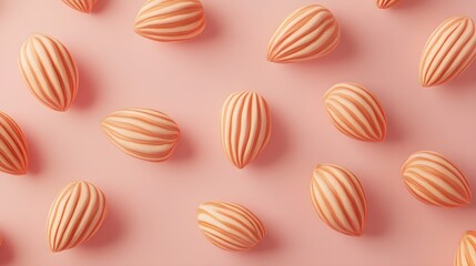 Cluster of Raw Almonds Scattered Across a Pastel Background
