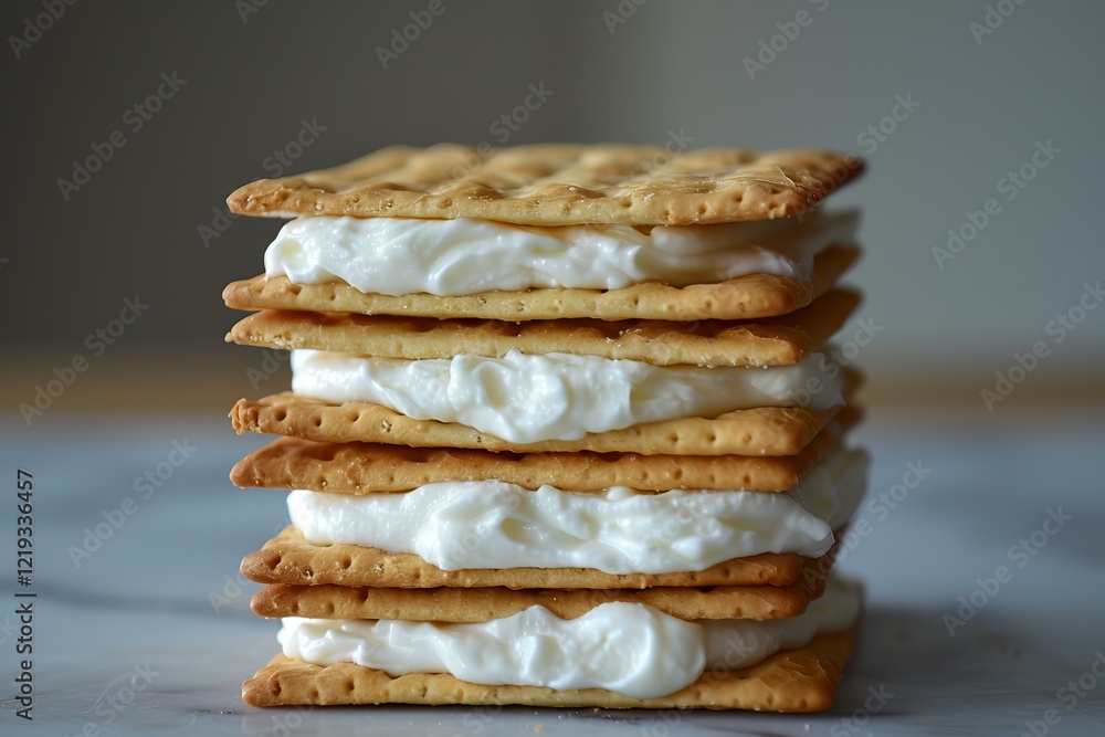 Poster crispy crackers layered with a creamy filling create a tempting and satisfying snack