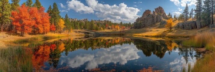 Fototapeta premium Autumnal Reflection in a Still Mountain Lake