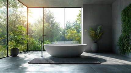 Fototapeta premium Modern Luxury Bathroom with Nature View