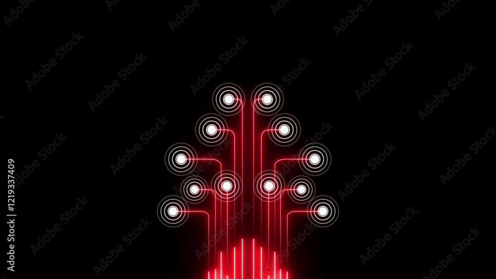 Poster animation of network connections with digital radio waves producing icons over social network media 
