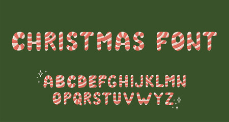 Candy cane alphabet. Set of Christmas lettering. Vector.