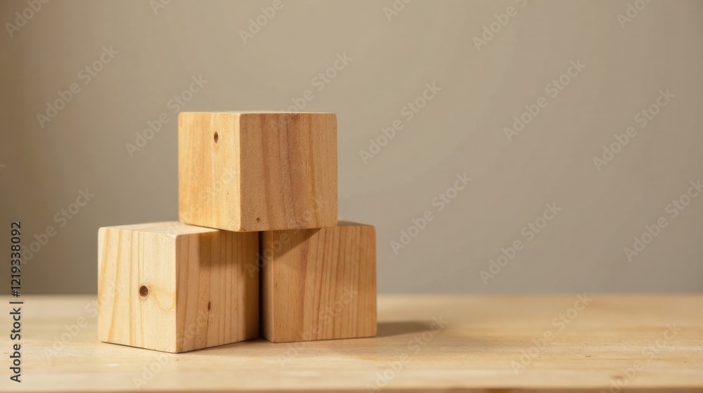 Aufkleber simple wooden blocks arranged on a light brown surface against a neutral background