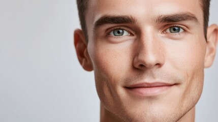 Obraz premium Handsome man smiling and showing perfect skin and teeth