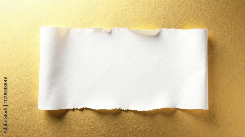 Aufkleber A Rolled White Paper Sheet with a Torn Edge on a Golden Background, Ready for Your Text or Message