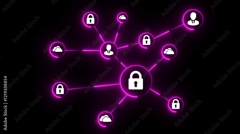 Poster cyber security lock icon isolated on dark background. futuristic digital security concept with a glo