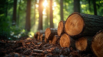 Forest Logs Sunrise Stacked Wood Fuel