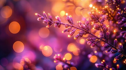 Frosted flowers glowing, bokeh background, winter garden, nature photography