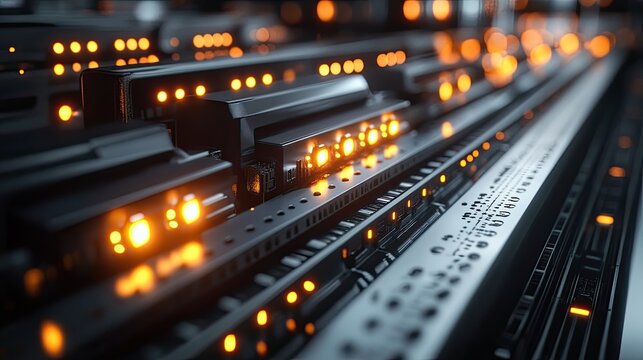 A corridor in a modern data center, lined with sleek server racks on either side.