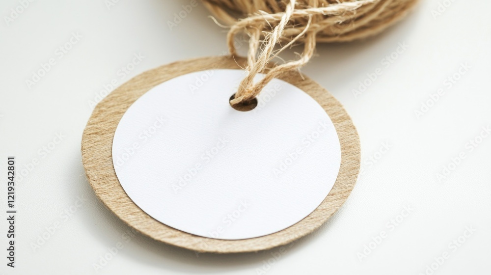 Poster a string of twine with a tag on a white background, ideal for use in crafting or diy projects