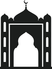 Islamic Mosque Gateway Silhouette with Crescent Moon Vector Illustration