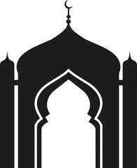 Islamic Mosque Arch Silhouette with Crescent Moon Vector Illustration