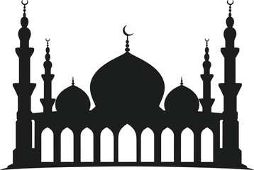 Elegant Mosque Silhouette with Domes and Minarets