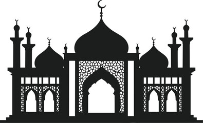 Intricate Mosque Silhouette with Domes and Arched Minarets