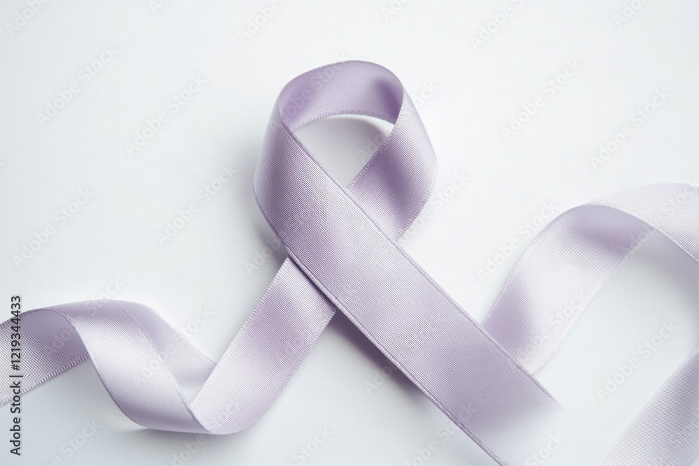 Poster a close-up shot of a purple ribbon on a white surface, great for use as a design element or to add a
