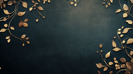 Gold Leaf Branches Frame Dark Background