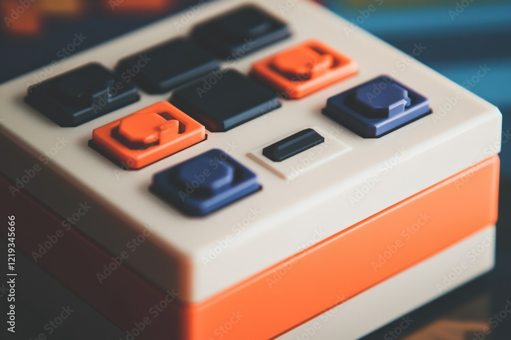 Poster a close-up of a remote control on a table, suitable for technology and design projects